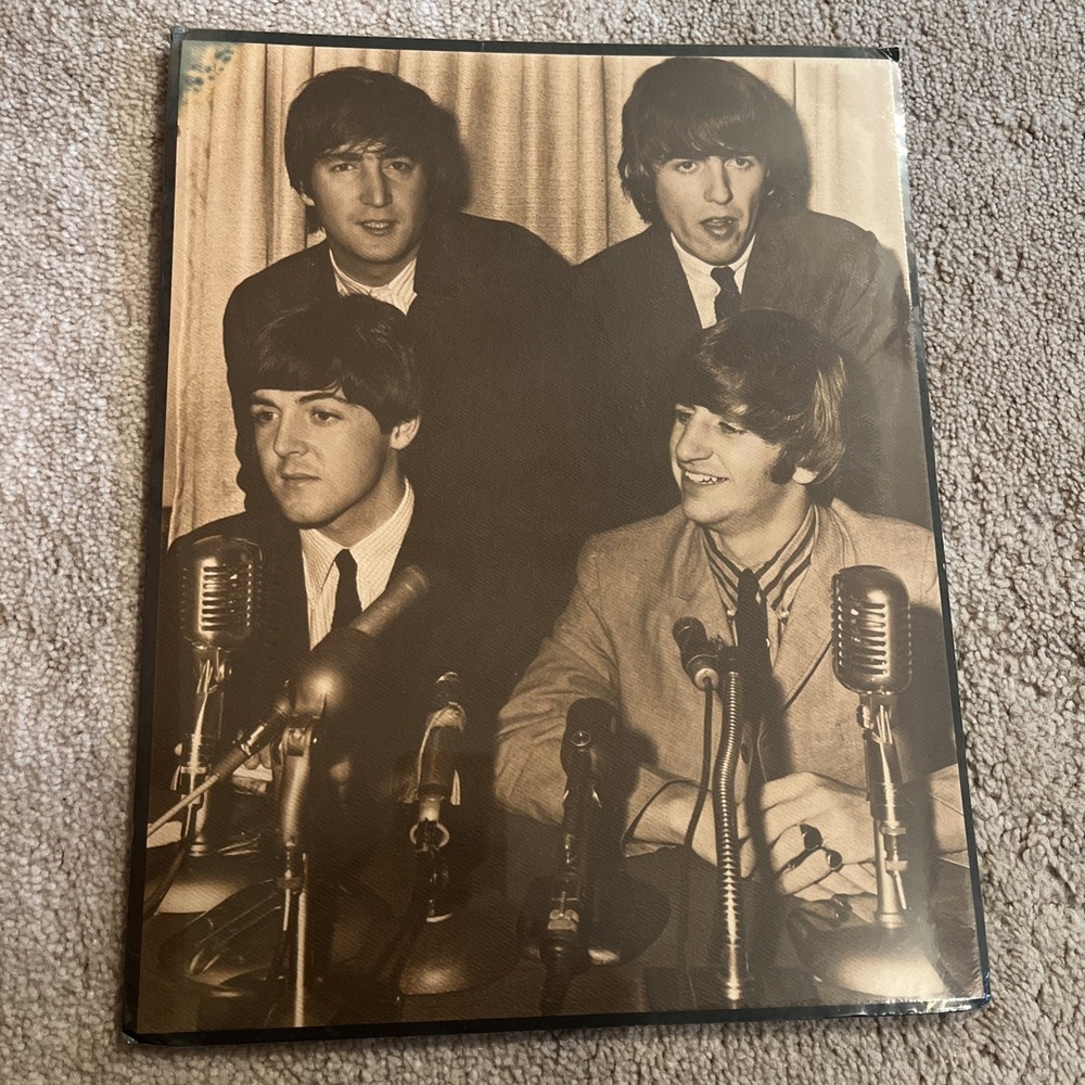 Vtg 1986 Gold Star Gallery THE BEATLES 11x14 Sepia Tone PRINT Hard BACKING BOARD